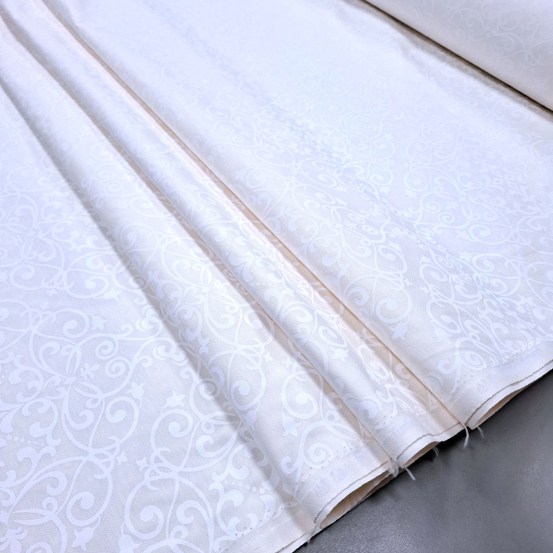 Скатертная ткань с пропиткой Принт жаккард Арабеска белый 11823