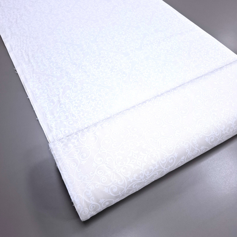 Скатертная ткань с пропиткой Принт жаккард Арабеска белый 11823