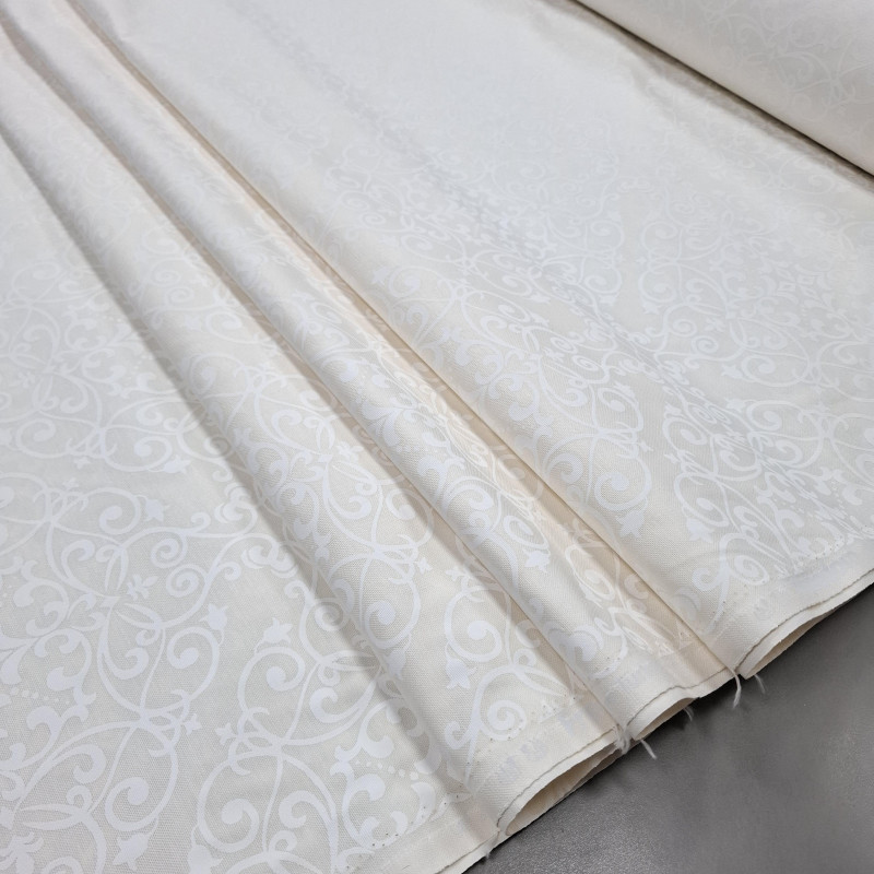 Скатертная ткань с пропиткой Принт жаккард Арабеска молочный 11824