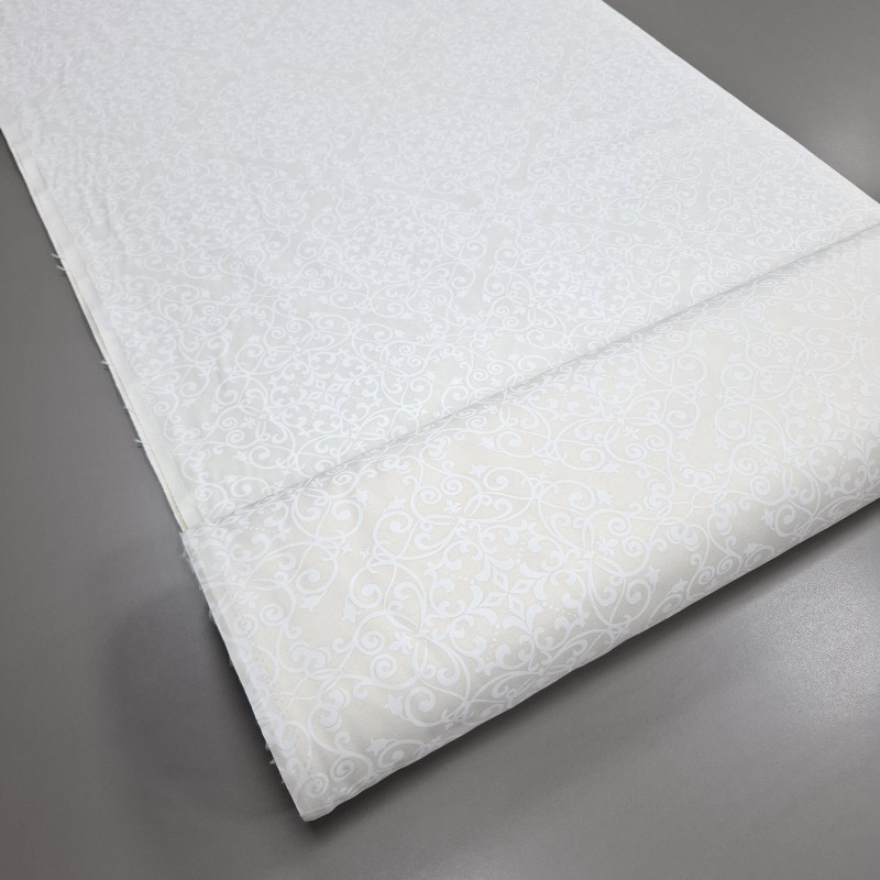 Скатертная ткань с пропиткой Принт жаккард Арабеска молочный 11824