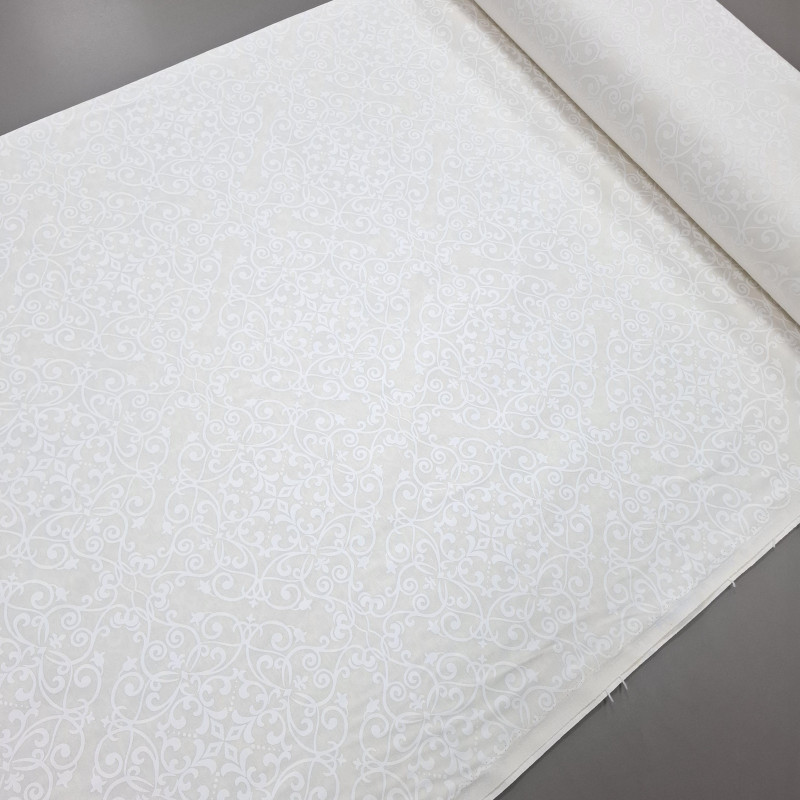 Скатертная ткань с пропиткой Принт жаккард Арабеска молочный 11824