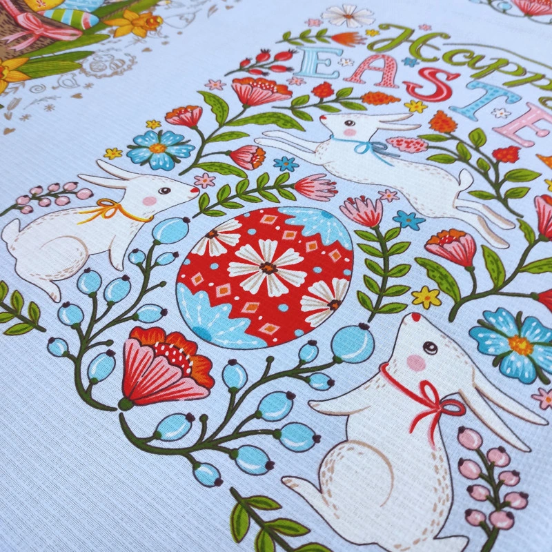 Тканина рушникова вафельна Happy Easter Блакитний 323071