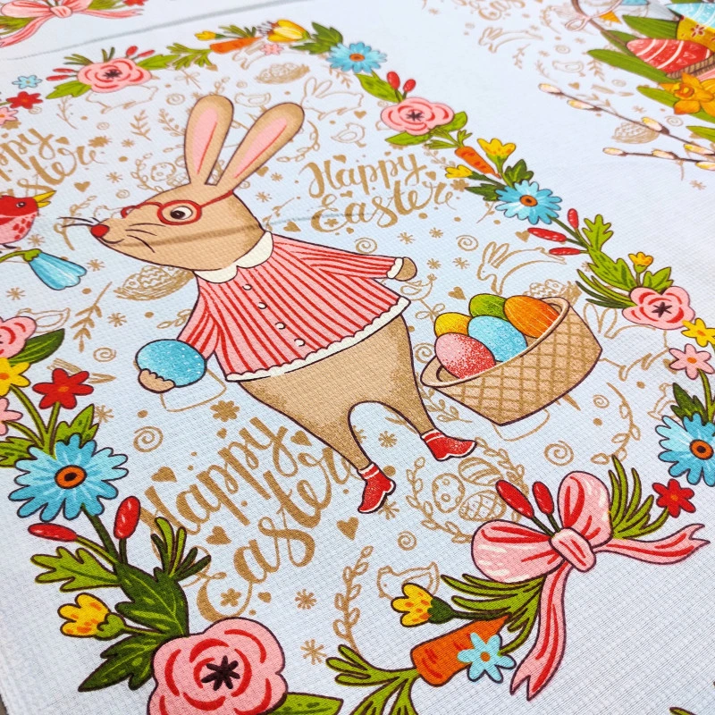 Тканина рушникова вафельна Happy Easter Блакитний 323071