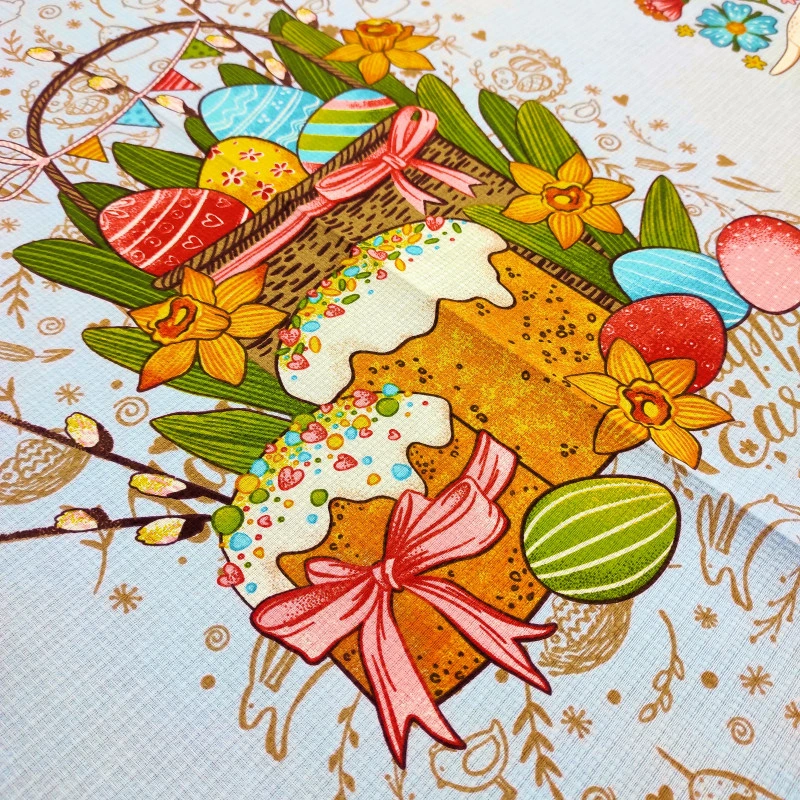 Тканина рушникова вафельна Happy Easter Блакитний 323071