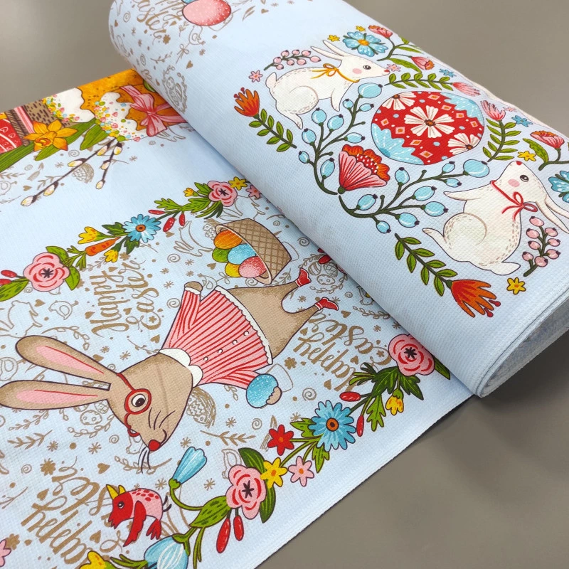 Тканина рушникова вафельна Happy Easter Блакитний 323071