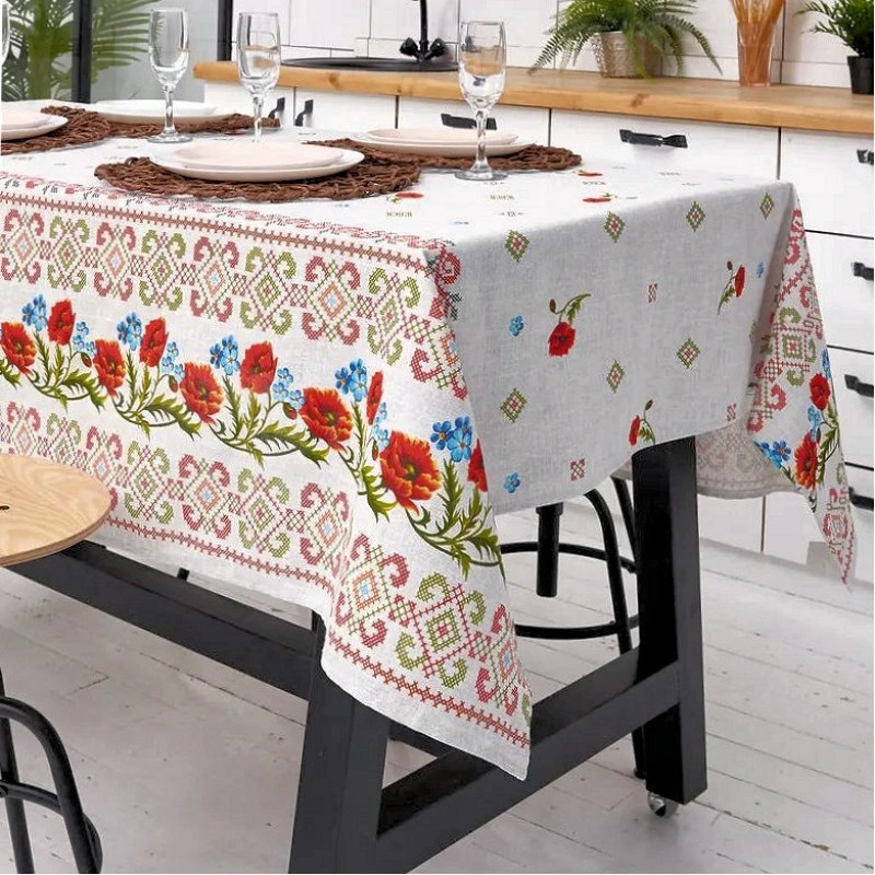 Скатерть рогожка Орнамент маки 145*145 см 150014331