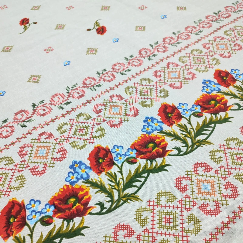 Скатерть рогожка Орнамент маки 145*145 см 150014331