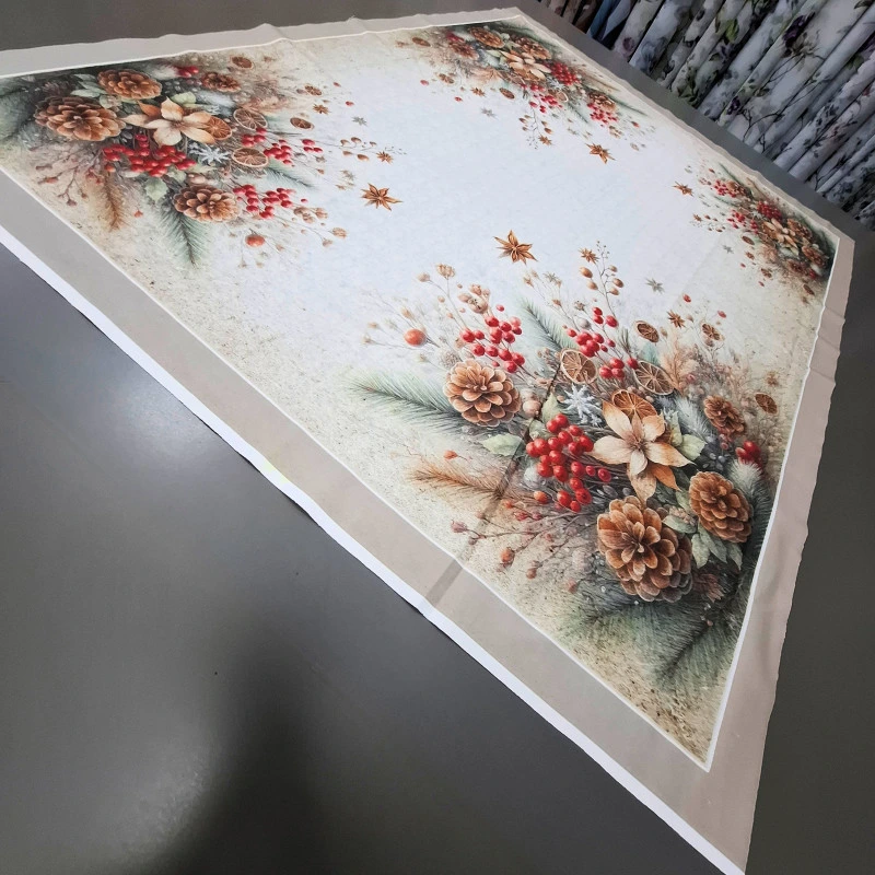 Новорічна тканина для скатертини Шишки купон 115*150 см 926781