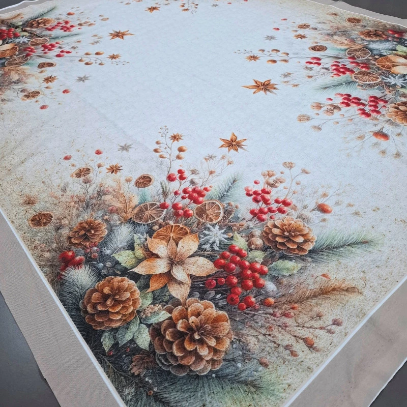 Новорічна тканина для скатертини Шишки купон 115*150 см 926781