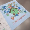 Тканина рушникова вафельна Великодні побажання блакитний 046881