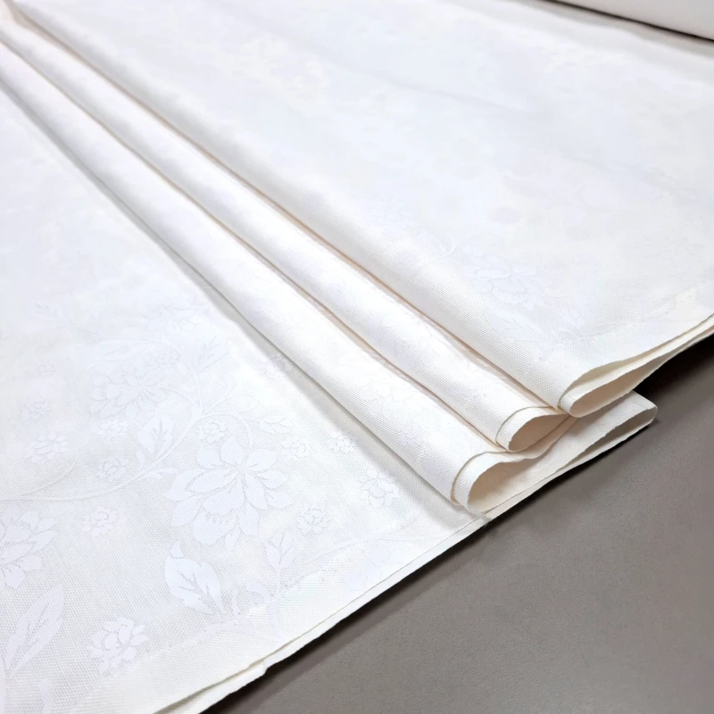 Скатертина тканина з просоченням Принт жаккард Флоралія білий 12331