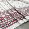 Скатертная рогожка Орнамент цветы белый 754481