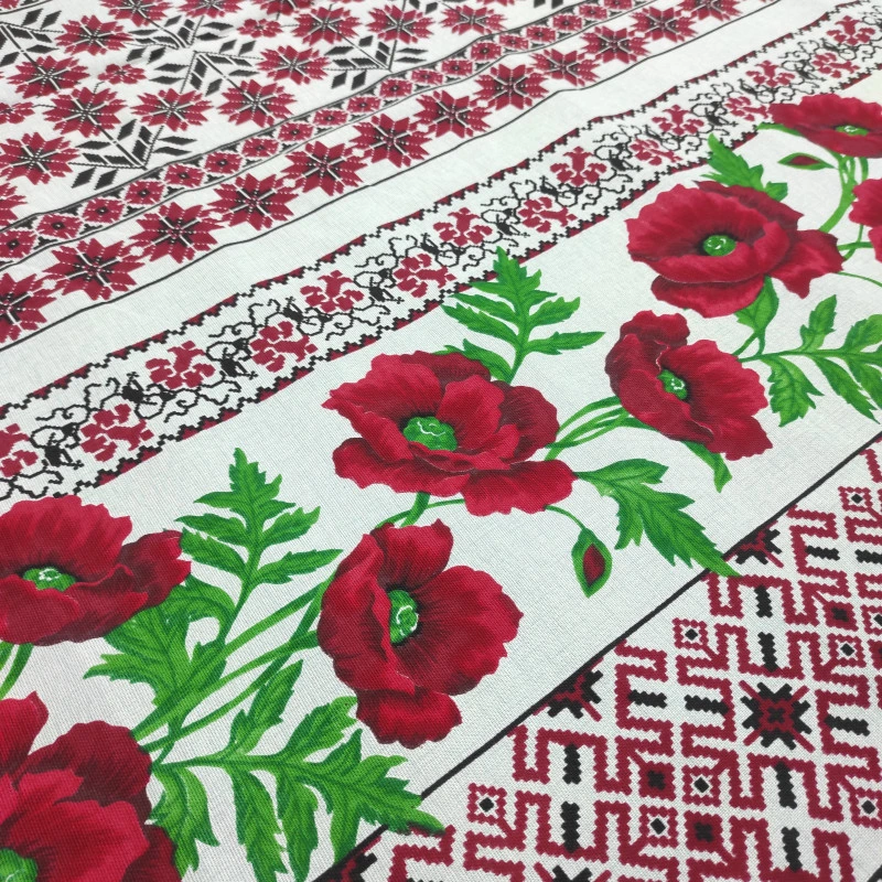 Скатертинна тканина рогожка Маки 538181